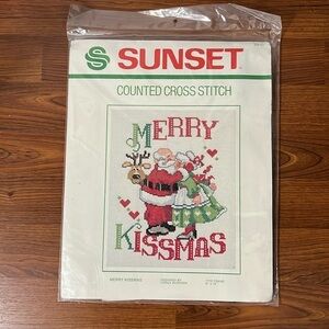 "Merry Kissmas"  Santa & Mrs Counted Cross Stitch Kit 1982 NIP